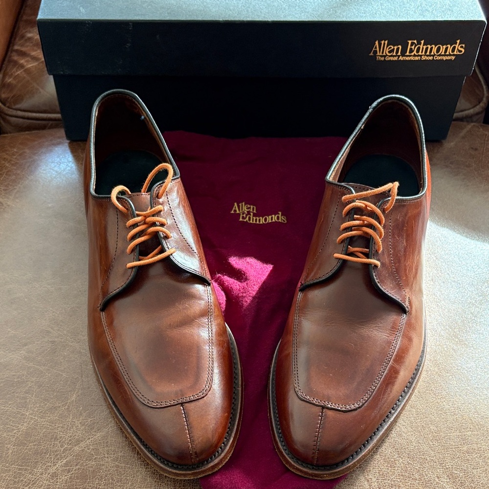 Allen Edmonds Delray Split-Toe Blucher Men’s Shoes, Size 10.5D in Dark Chili